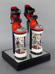 TowersOfBobble© Fused glass,stiletto knives,mirrors,leather,metal,found found objects by Larry Le Brane